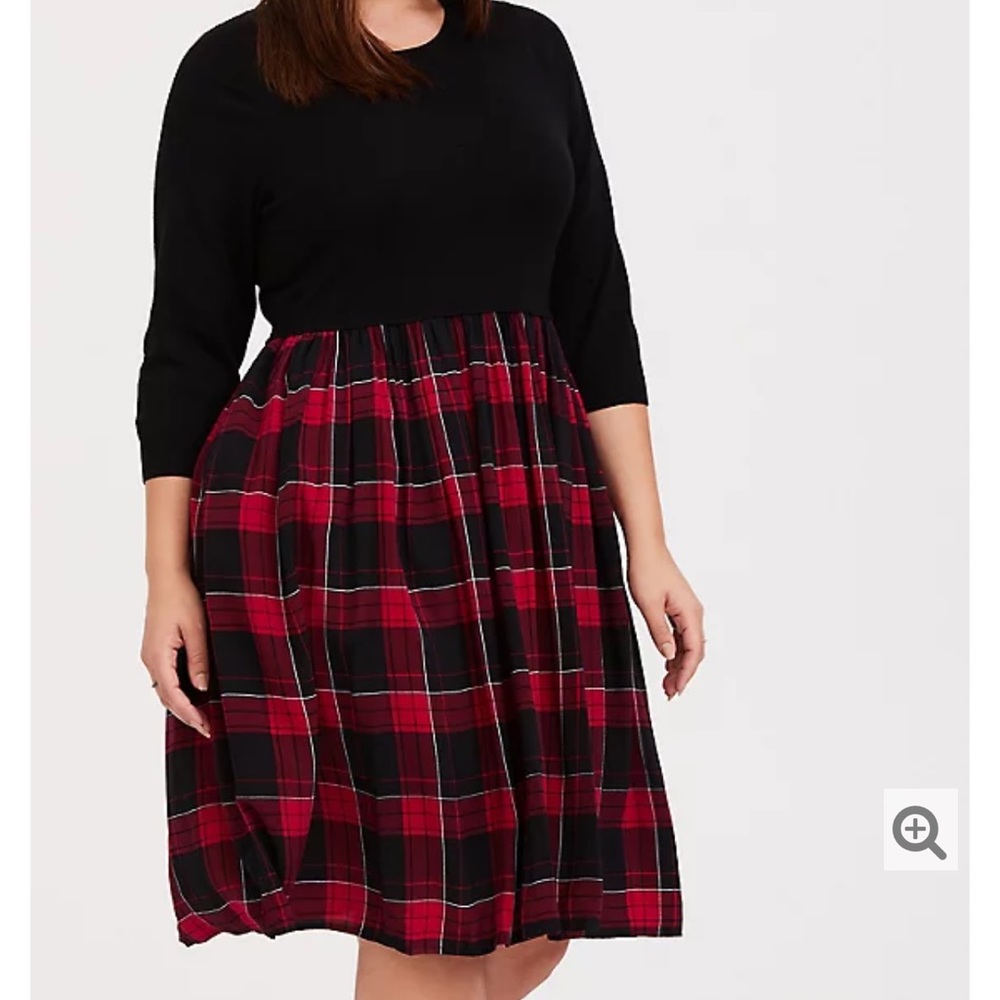 TORRID  SWEATER TO PLAID WOVEN CHALLIS DRESS
